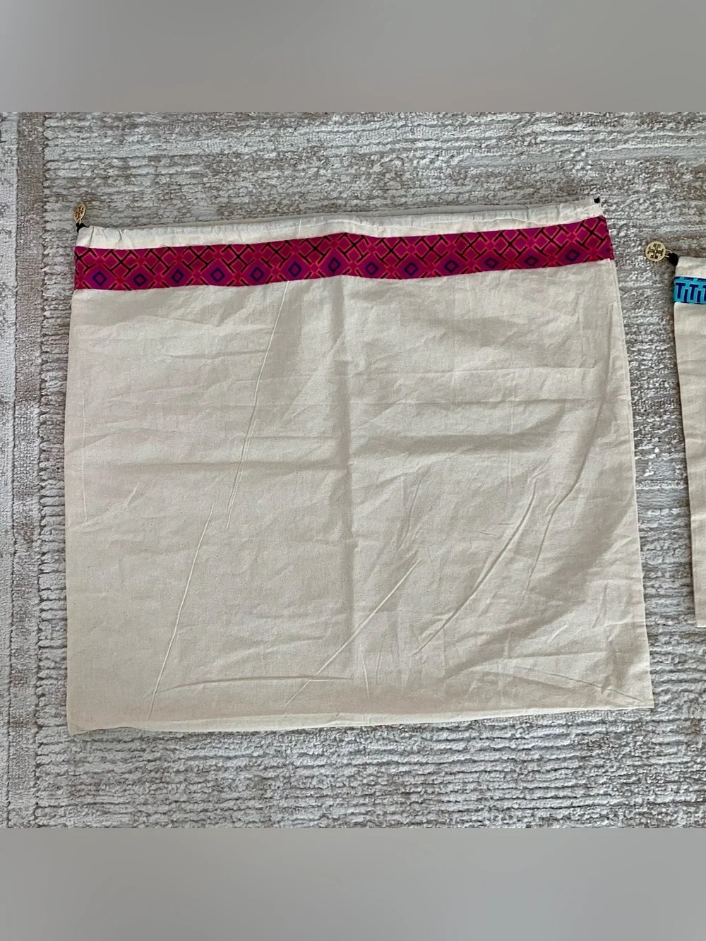 Tory Burch Canvas Dust Bag  Set with Pink and Blue Trim